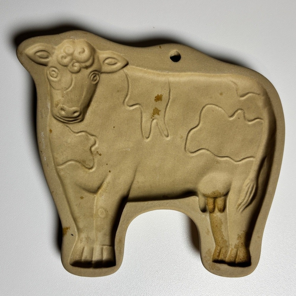 Brown Bag Cookie Art 1986 Hill Design Inc Cow‎ Stoneware Cookie Mold Vtg Stained